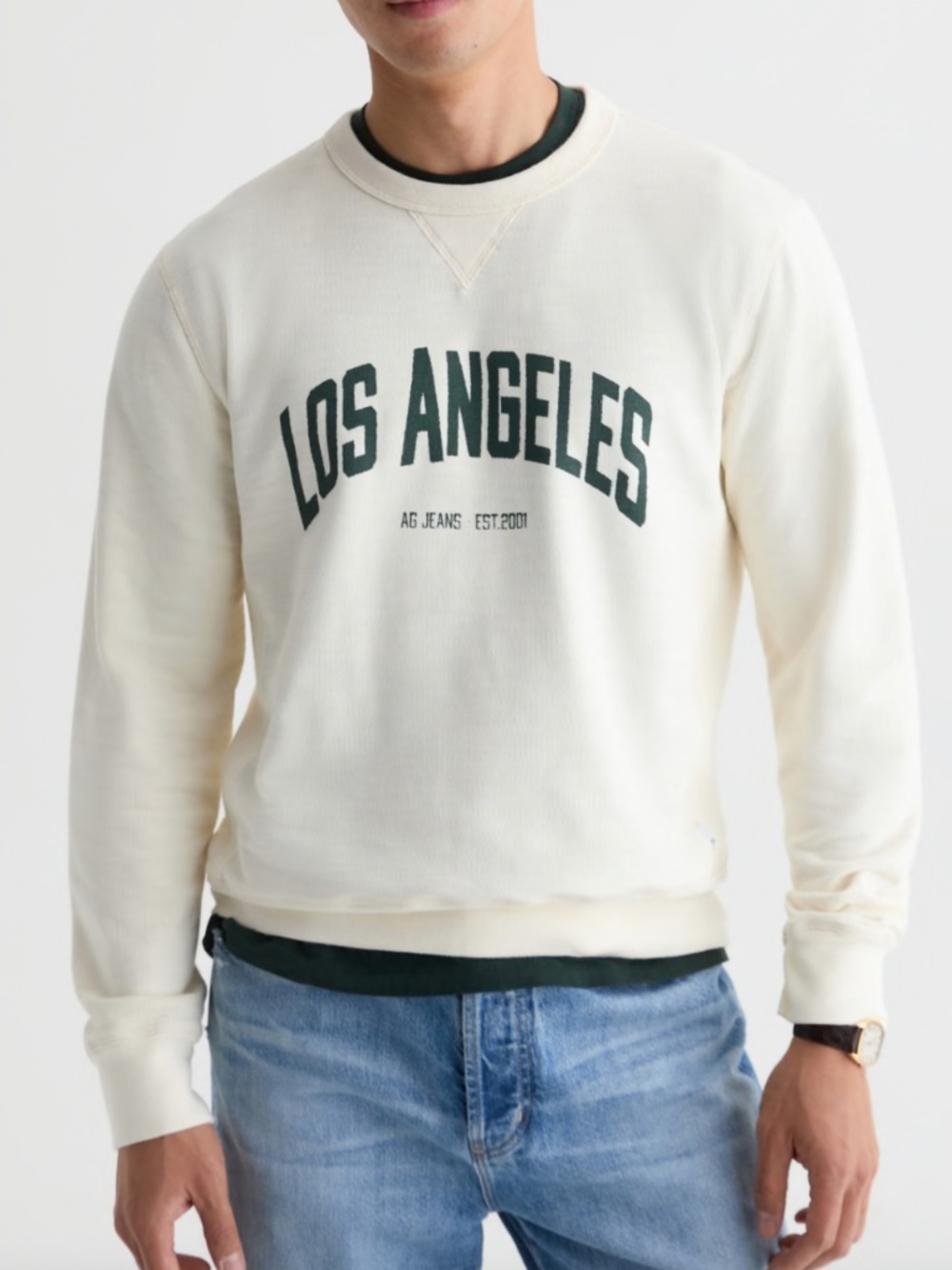 BRAND NEW AG Los Angeles Cotton White + Green Crew Neck in Large